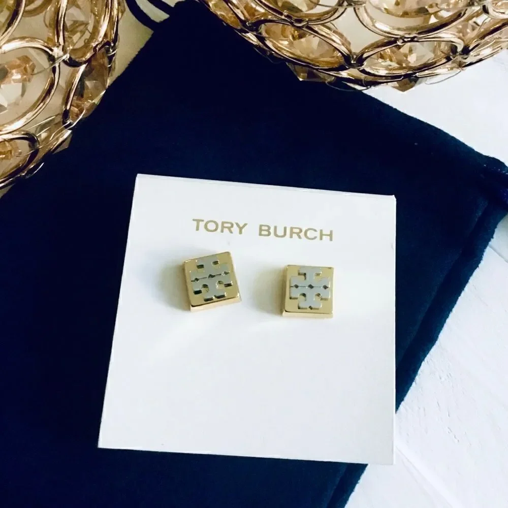 TORY BURCH COLOR BLOCK TWO TONE STUD EARRINGS